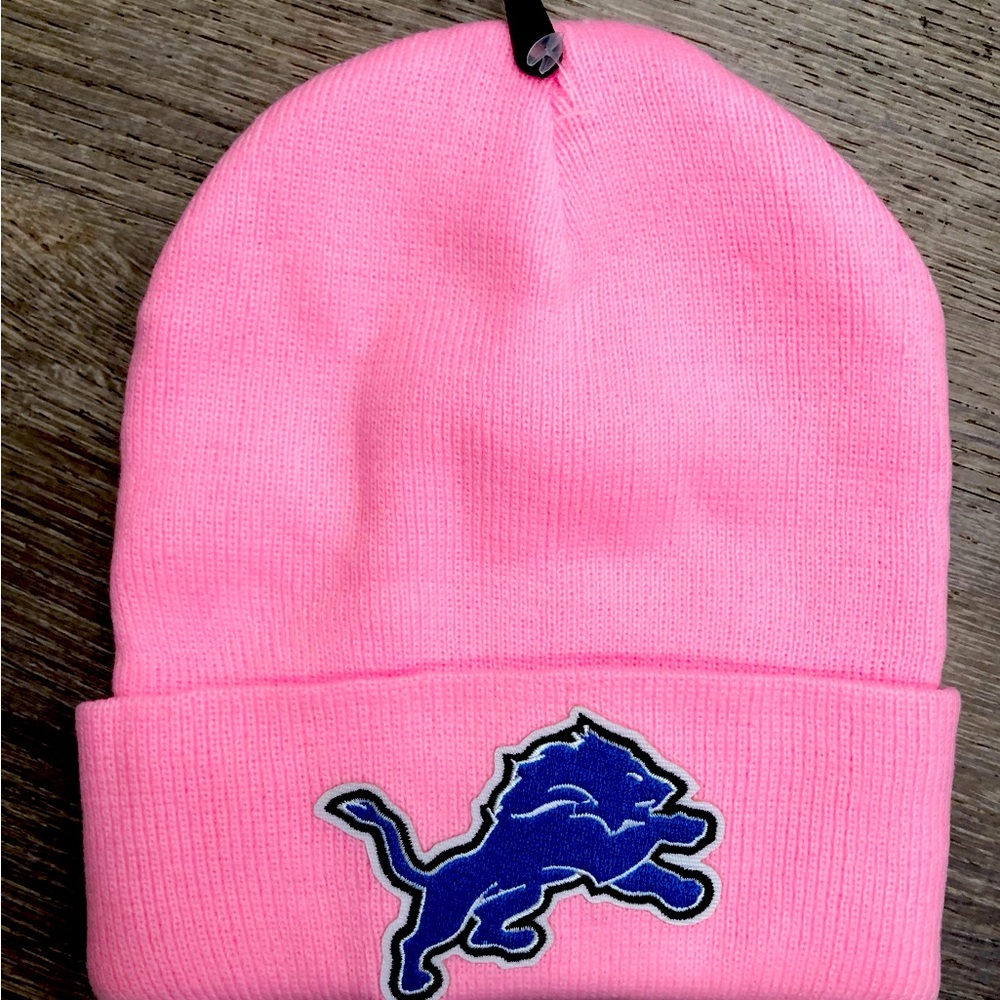 Detroit Lions Breast cancer awareness Beanie Hat with Blue Detroit Lions